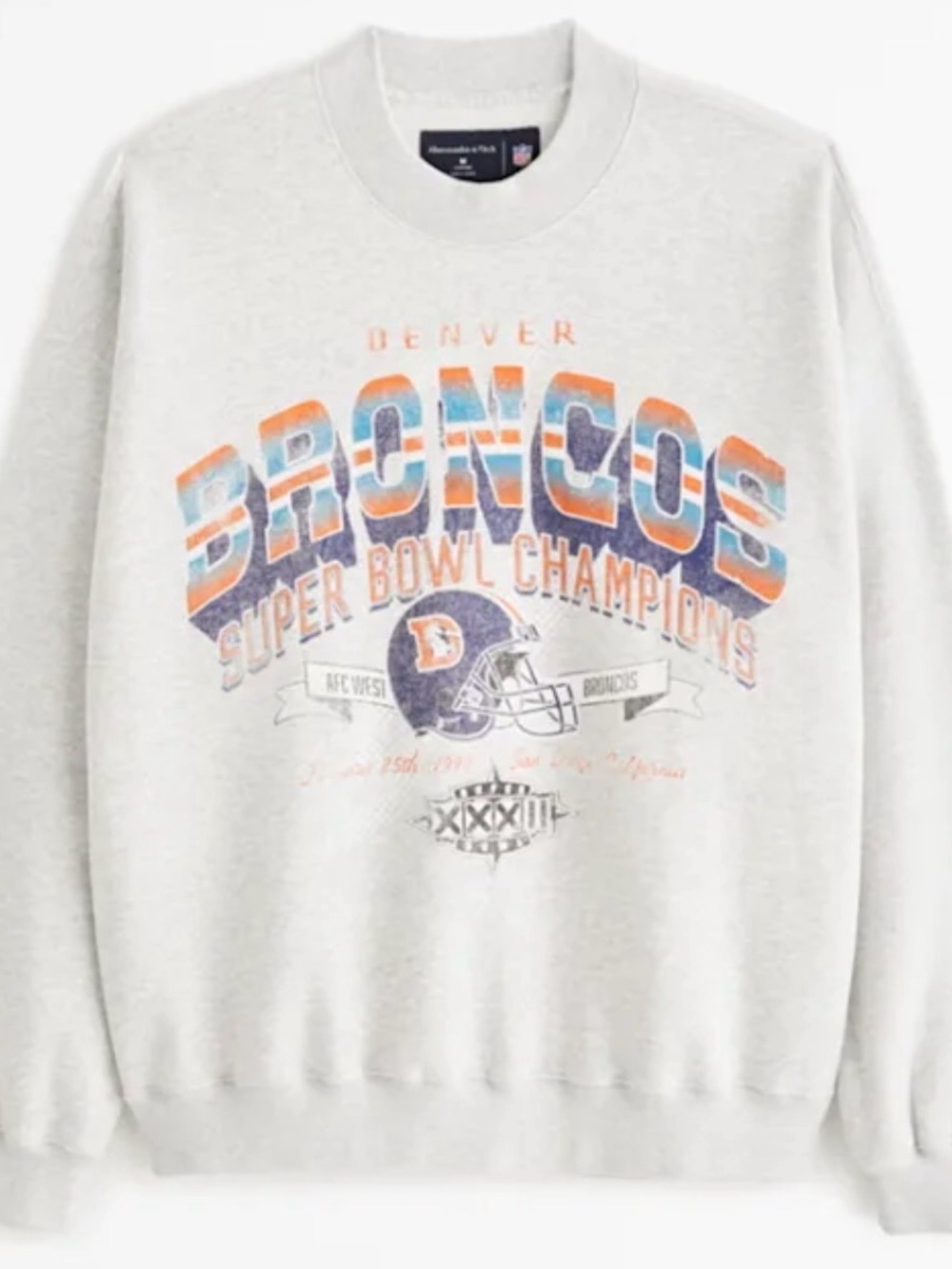 Abercrombie & Fitch White Denver Broncos Graphic Crewneck